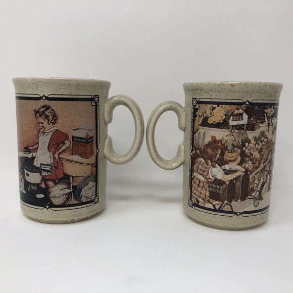 Watkins Coffee Mug Set Vintage Almanac 1918 1939 Calendar Design Gift England - Picture 3 of 8